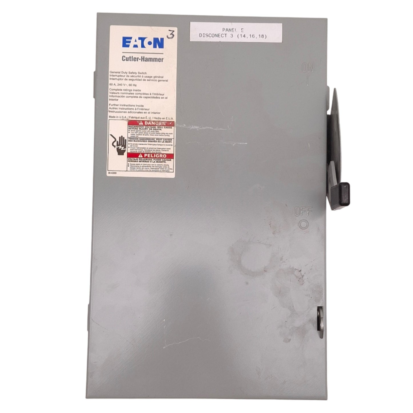 Used Eaton DG322NGB Safety Disconnect Switch 3-Pole, 60A, 240V, Class H Fuses