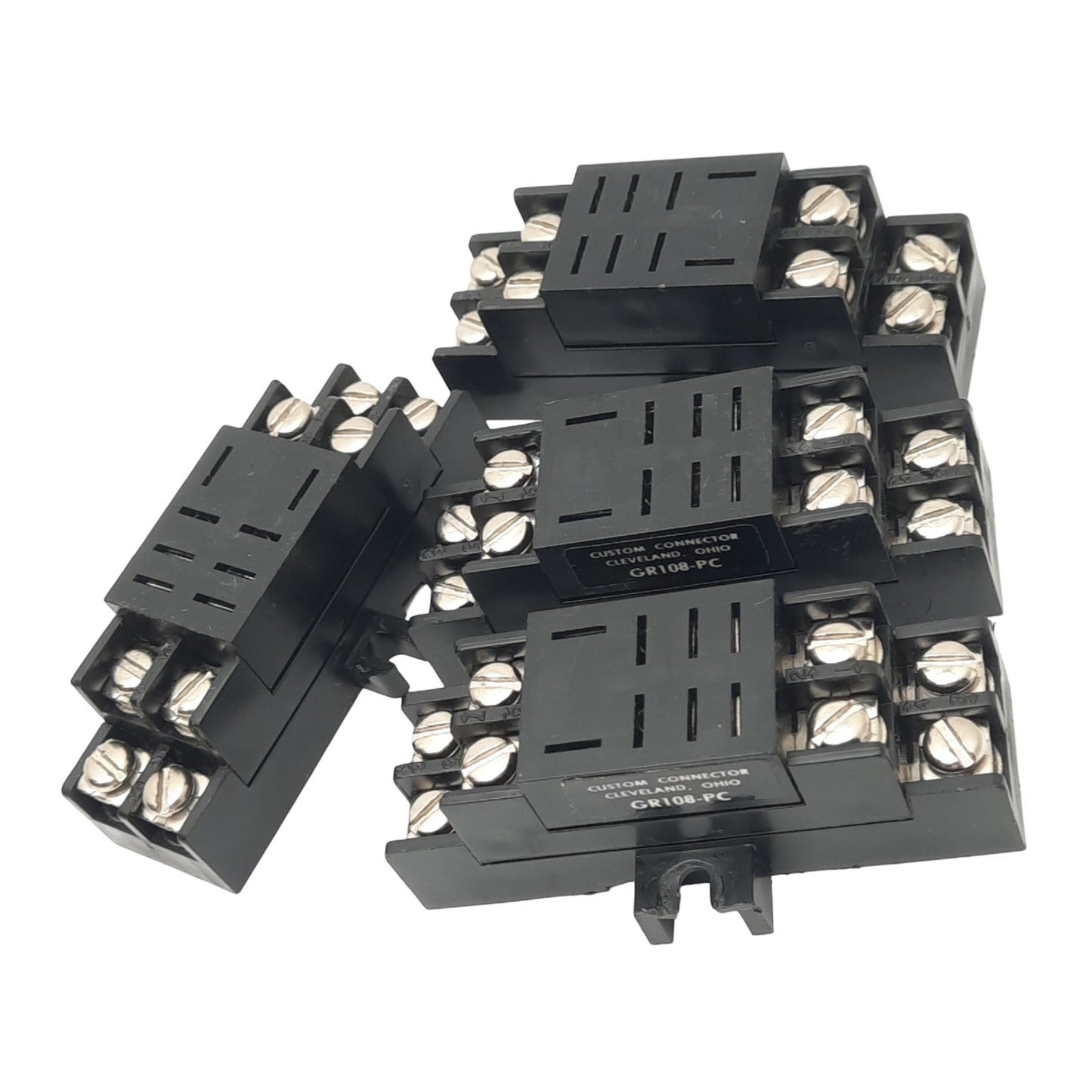 Used Lot of 4 Custom Connector GR108-PC Relay Sockets, 8-Pin Blade, 300V 10A Max