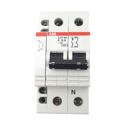 Used ABB S271-NA K16A Circuit Breaker, 2-Pole, 16A, 277/480VAC Max, DIN Rail