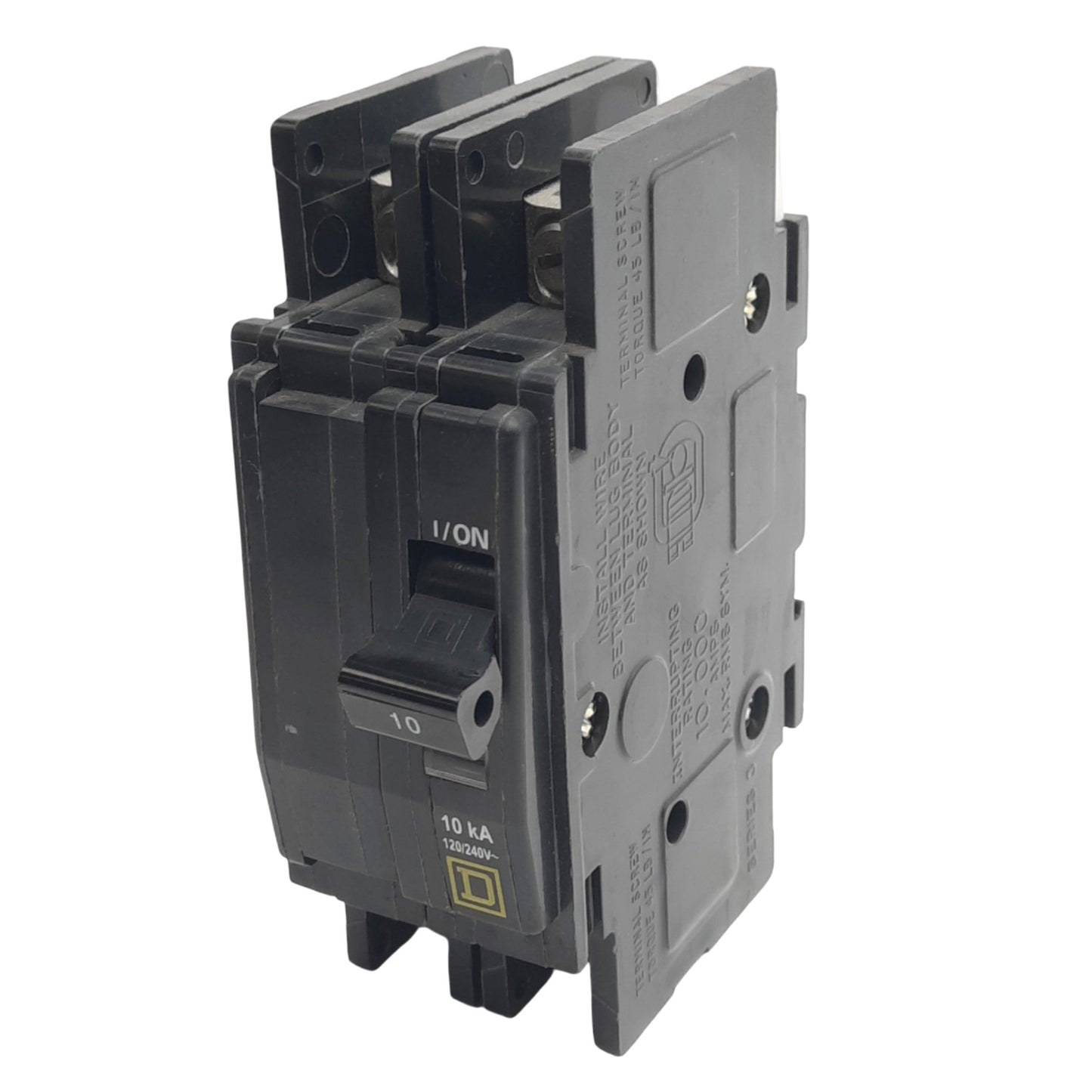 Used Square D QOU210 Circuit Breaker, 2-Pole, 10A, 120/240VAC Max, DIN Rail