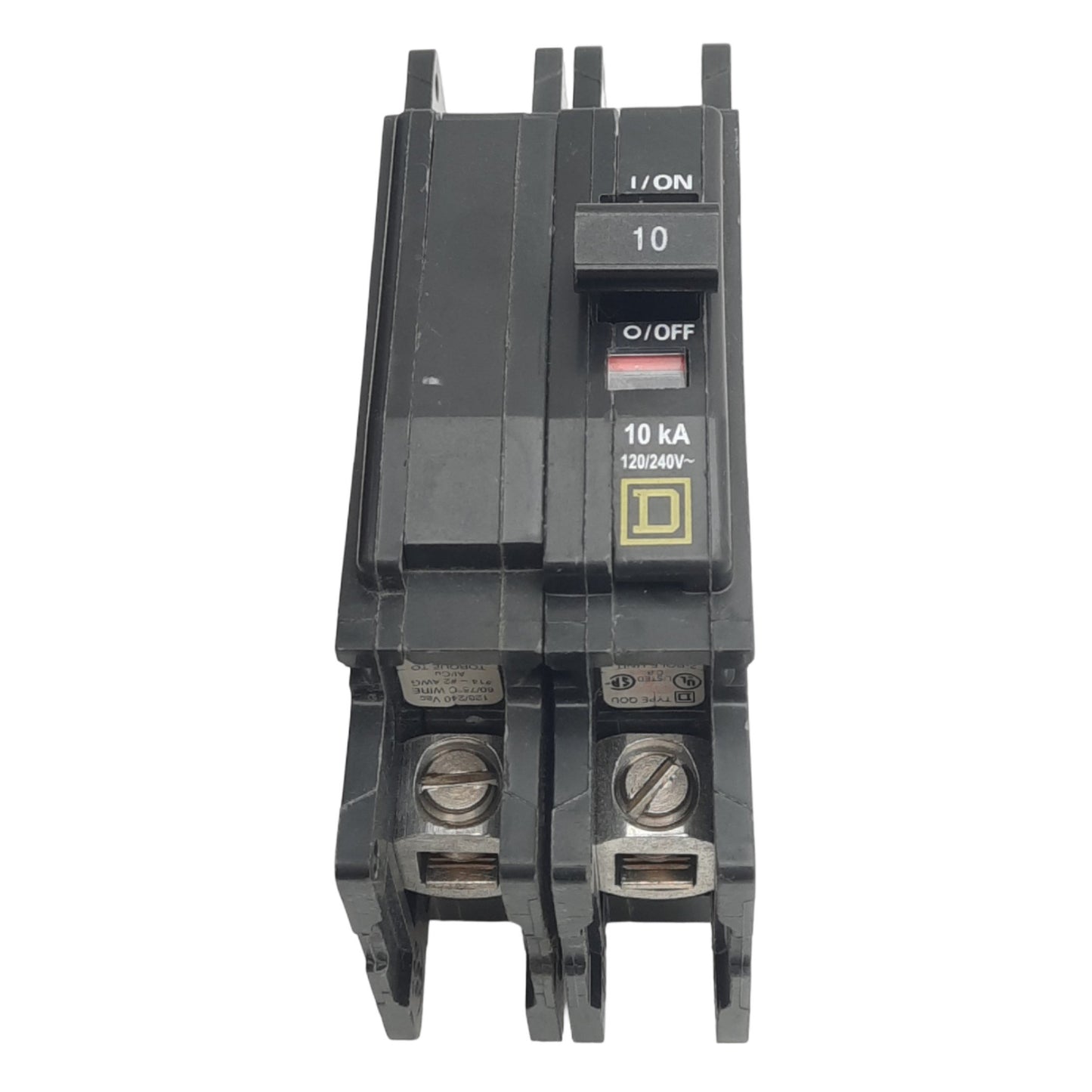 Used Square D QOU210 Circuit Breaker, 2-Pole, 10A, 120/240VAC Max, DIN Rail