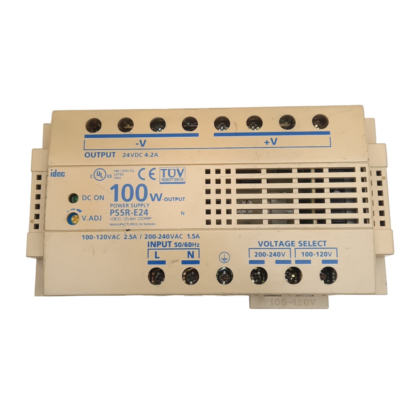 Used IDEC PS5R-E24 Power Supply, 100-120VAC/200-240VAC In, 24VDC 4.2A Out, 100W