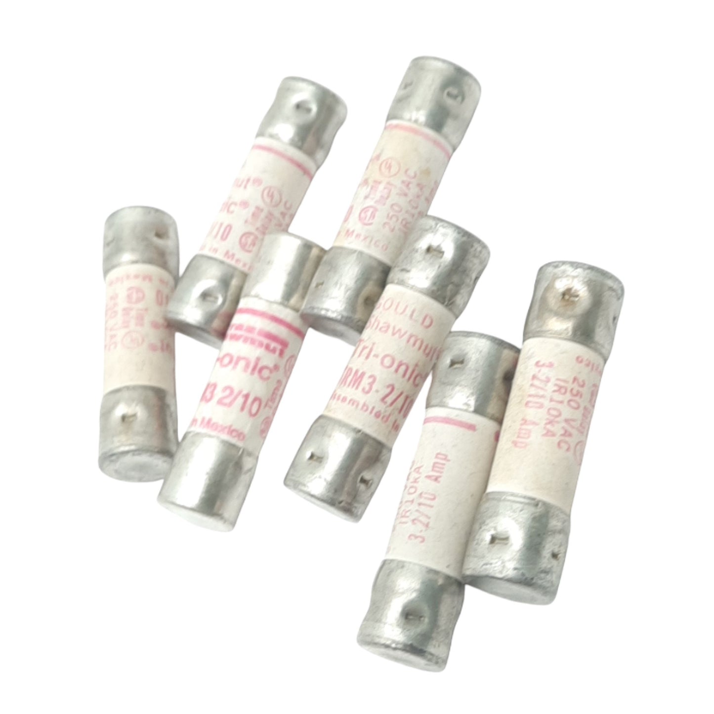 Used Lot of 7 Ferraz Shawmut TRM3-2/10 Time Delay Fuses, 3.2A, 250VAC Max