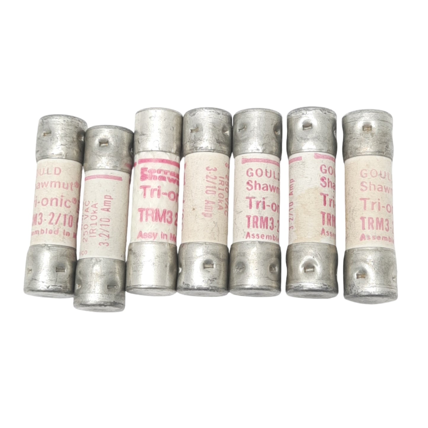Used Lot of 7 Ferraz Shawmut TRM3-2/10 Time Delay Fuses, 3.2A, 250VAC Max