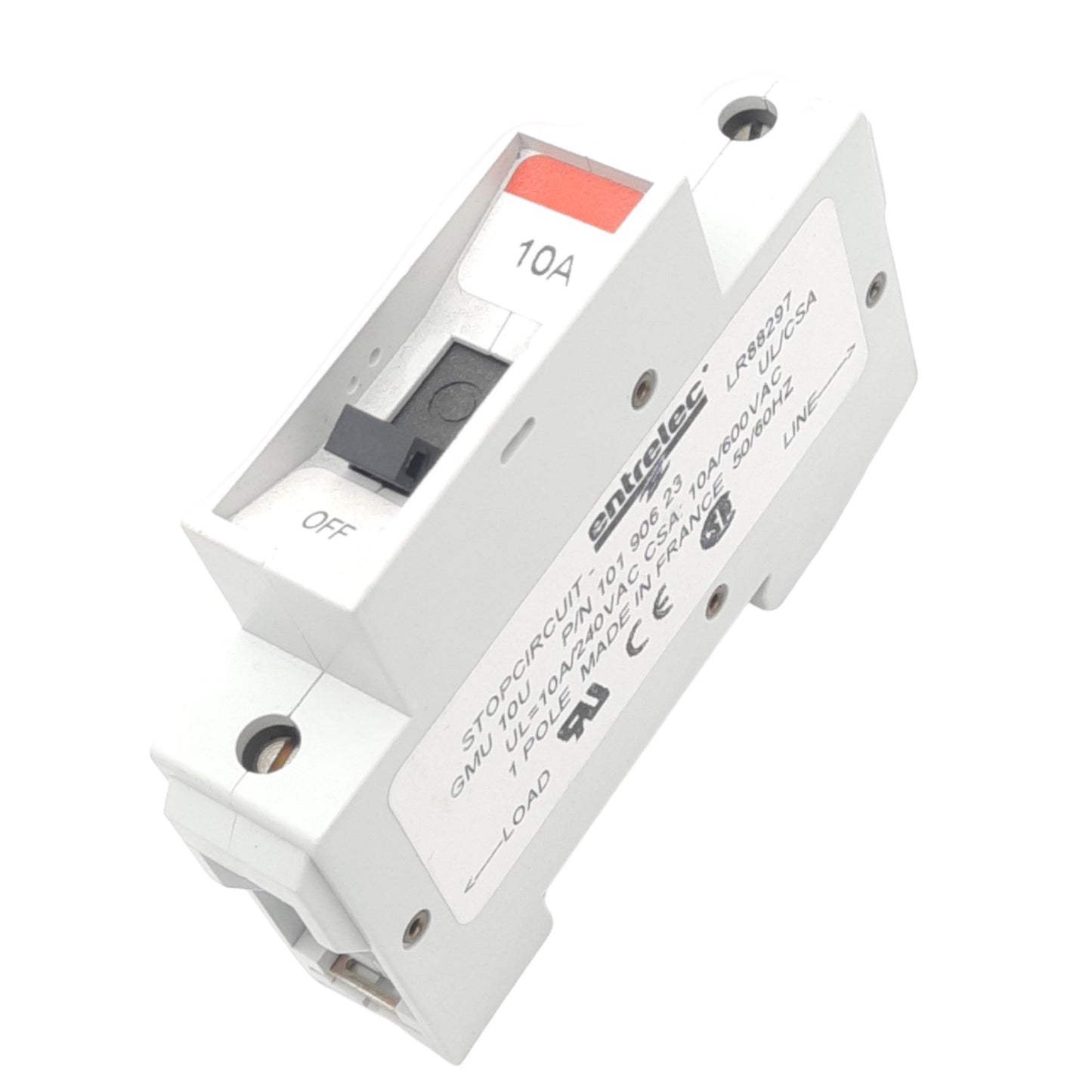 Used Entrelec GMU 10U Miniature Circuit Breaker, 1-Pole, 10A, 240VAC Max, DIN Rail