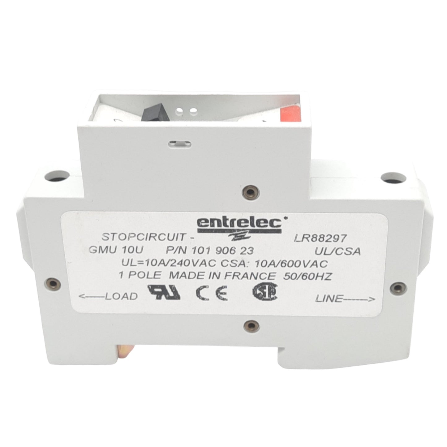 Used Entrelec GMU 10U Miniature Circuit Breaker, 1-Pole, 10A, 240VAC Max, DIN Rail