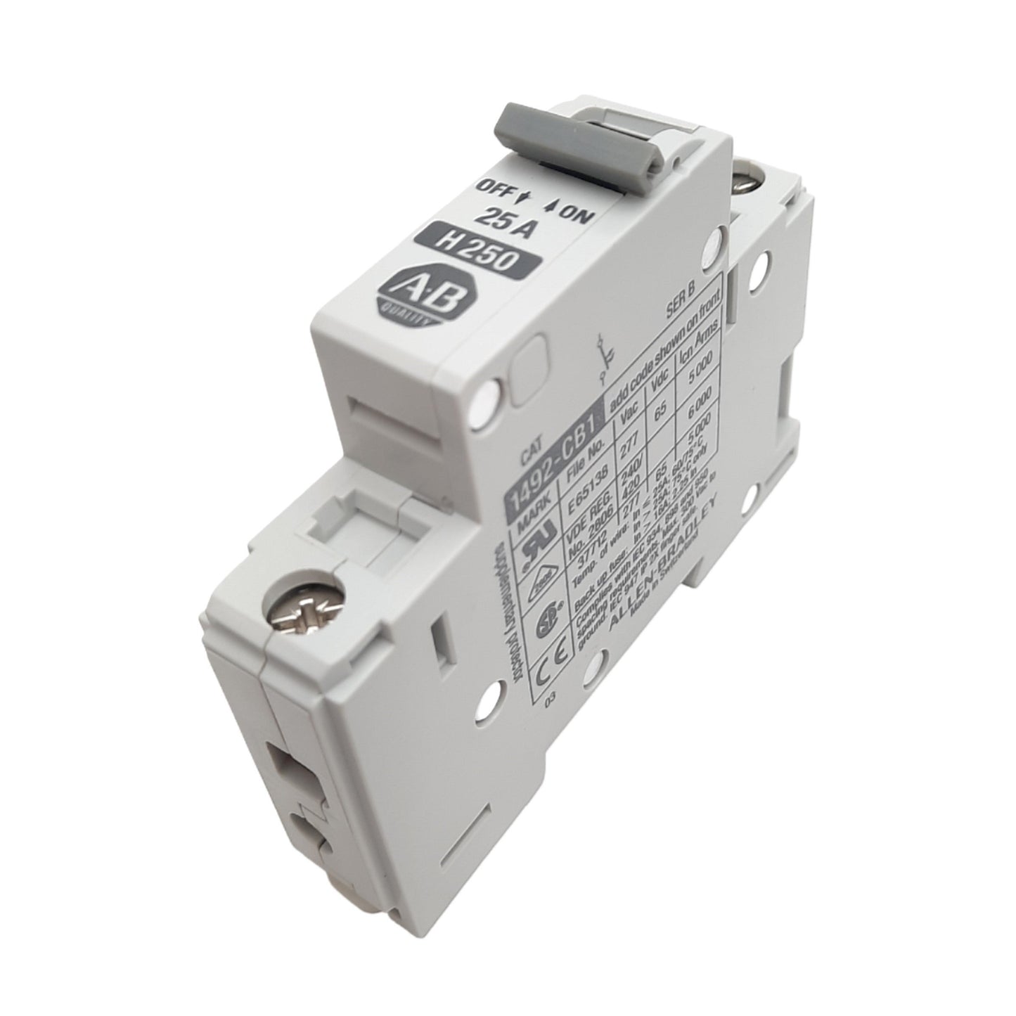 New Allen Bradley 1492-CB1H250 Circuit Breaker, 1-Pole, 25A, 277VAC/65VDC Max
