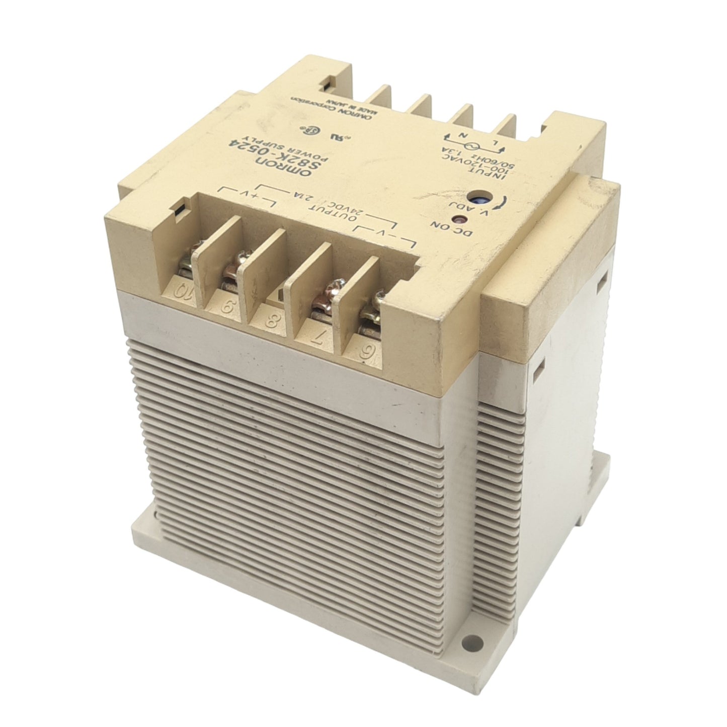 Used Omron S82K-0524 Power Supply, 100-120VAC 1.3A In, 24VDC 2.1A Out, 50W Max