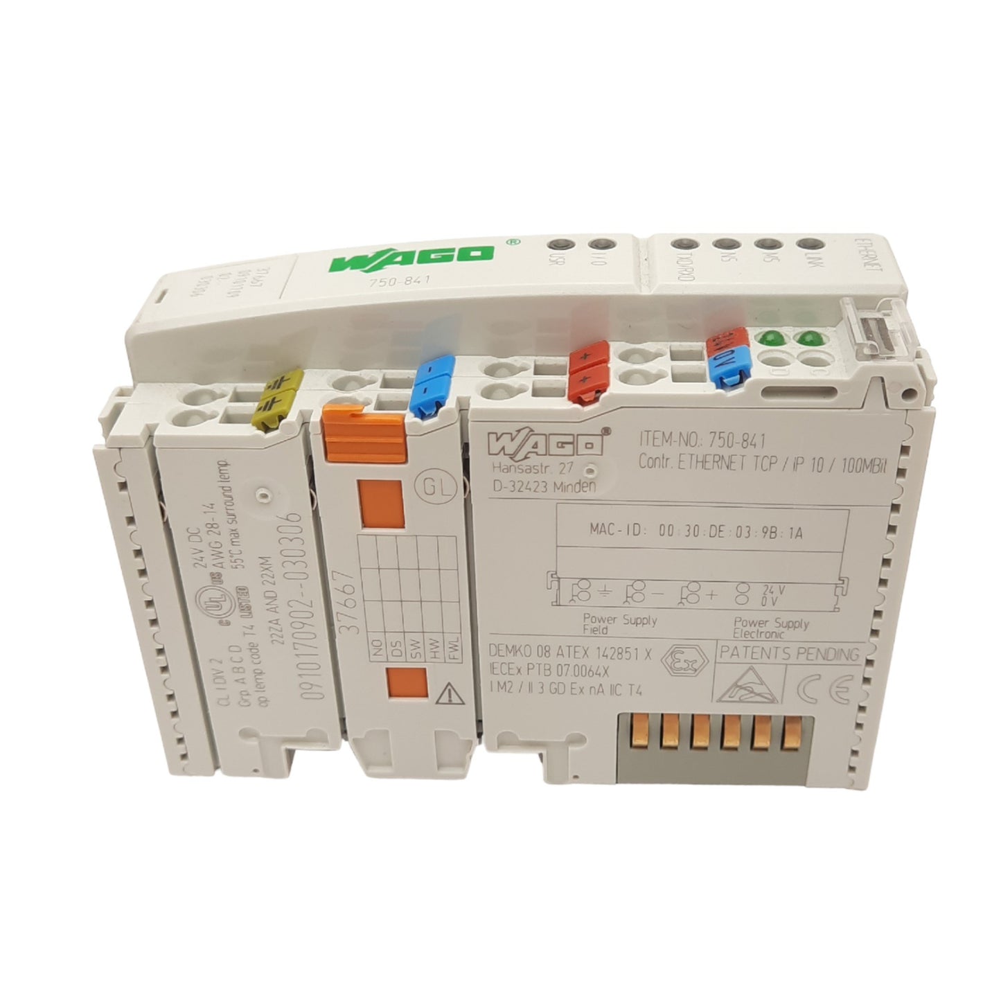 Used Wago 750-841 Programmable Fieldbus Controller, RJ-45, Ethernet 10/100Mbit, 24VDC