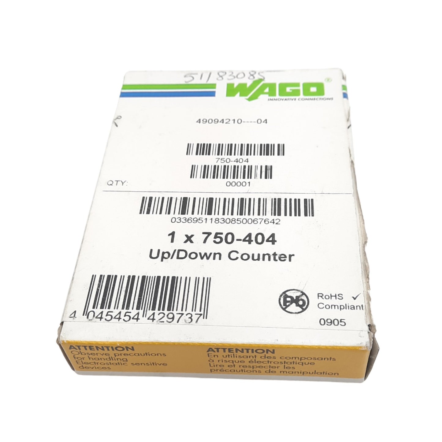 New Wago 750-404 Frequency Counter Module, 32-bit Counter Depth, 24VDC, DIN Rail