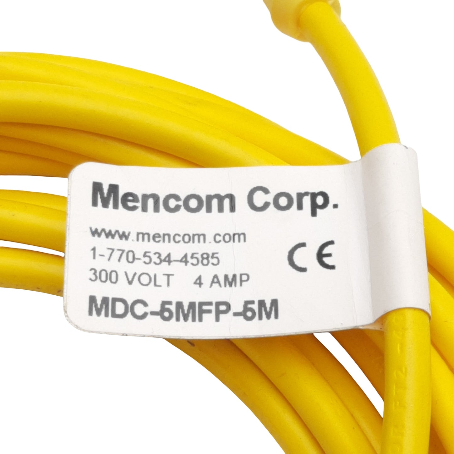 Used Mencom MDC-4MFP-5M Cordset, 4-Pin M12 Male to Female 300VAC/VDC 4A, 5m