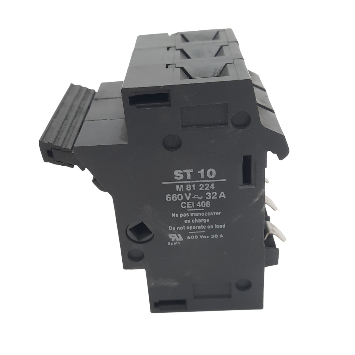 Used Ferraz Shawmut ST10-3 M81224 Midget Fuse Holder, 3-Pole, 660VAC 32A Max