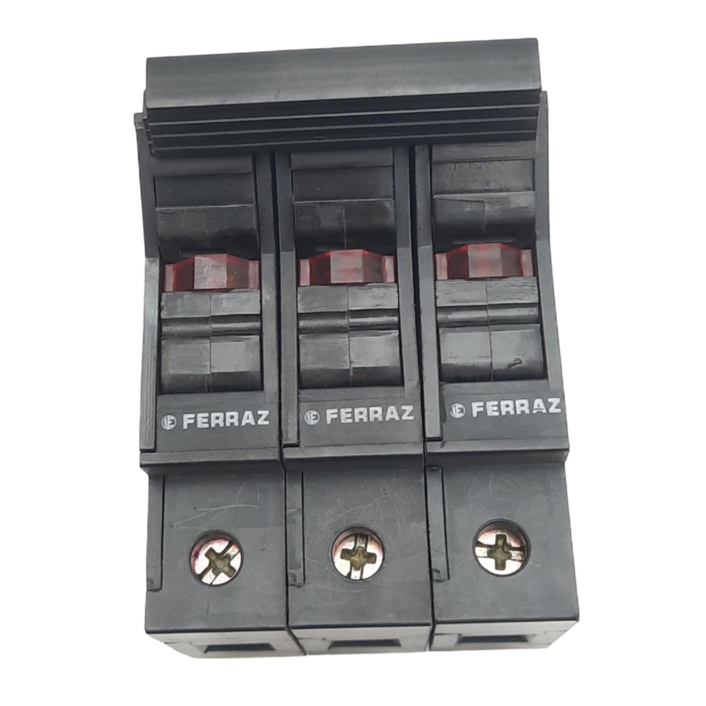 Used Ferraz Shawmut ST10-3 M81224 Midget Fuse Holder, 3-Pole, 660VAC 32A Max