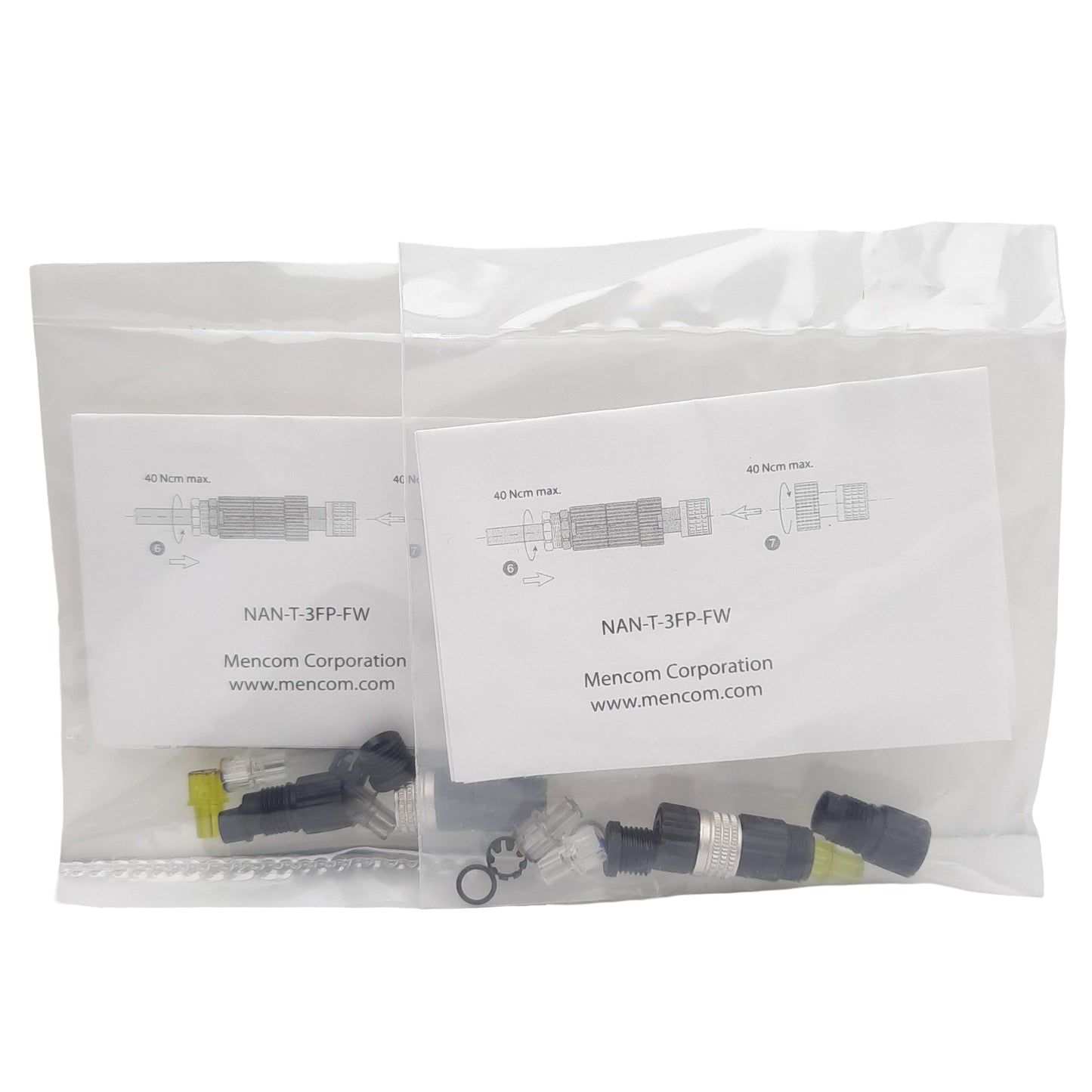 New Lot of 2 Mencom NAN-T-3FP-FW Connector 3-Pin M8 Female, 60VAC/DC 3A, 4-5mm Range