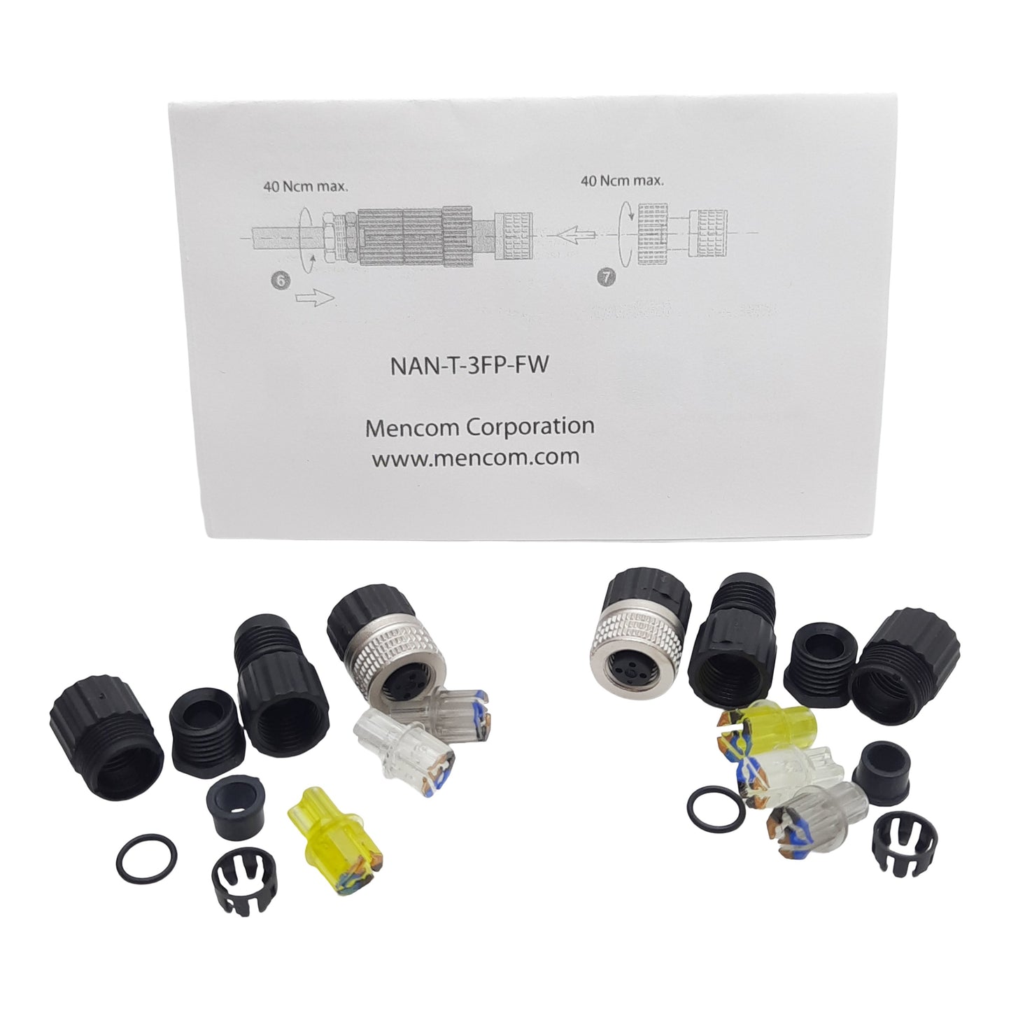 New Lot of 2 Mencom NAN-T-3FP-FW Connector 3-Pin M8 Female, 60VAC/DC 3A, 4-5mm Range