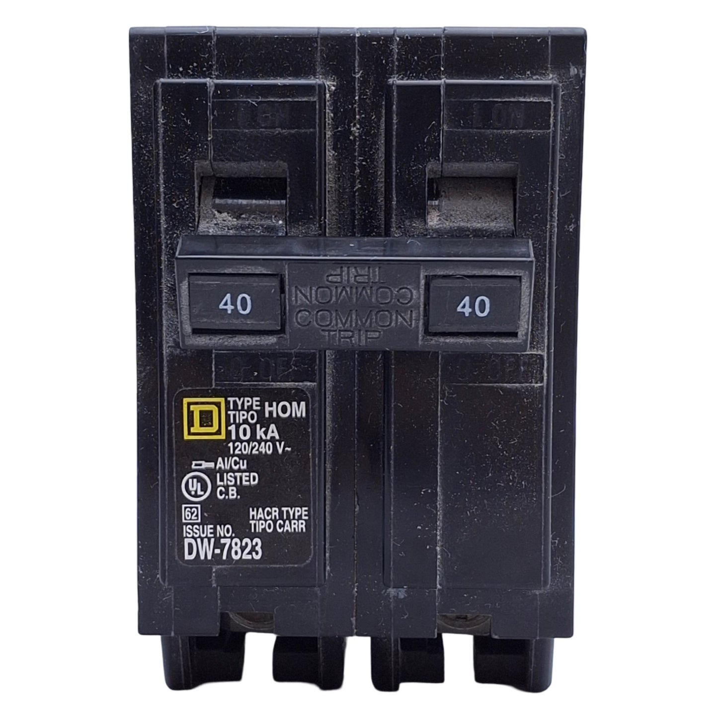 Used Square D HOM240 Mini Circuit Breaker 120/240VAC, 40A, 2-Poles, AWG 8...AWG 2
