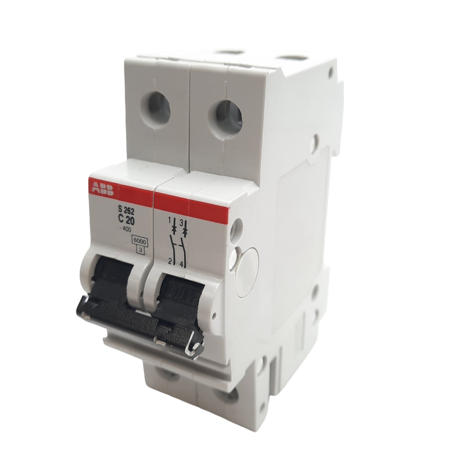 Used ABB S262-C20 Circuit Breaker, 2-Pole, 20A, 277/480VAC Max, DIN Rail Mount