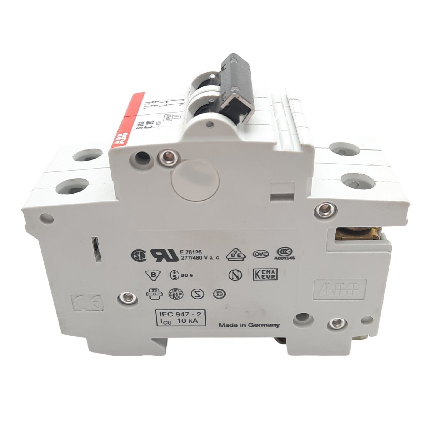 Used ABB S262-C20 Circuit Breaker, 2-Pole, 20A, 277/480VAC Max, DIN Rail Mount