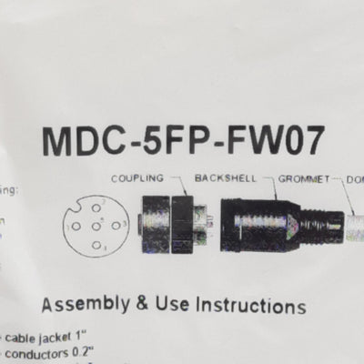 New Lot of 2 Mencom MDC-5FP-FW07 Connector, 5-Pin M12 F, 50VAC/DC 4A, 3-6.5mm Range