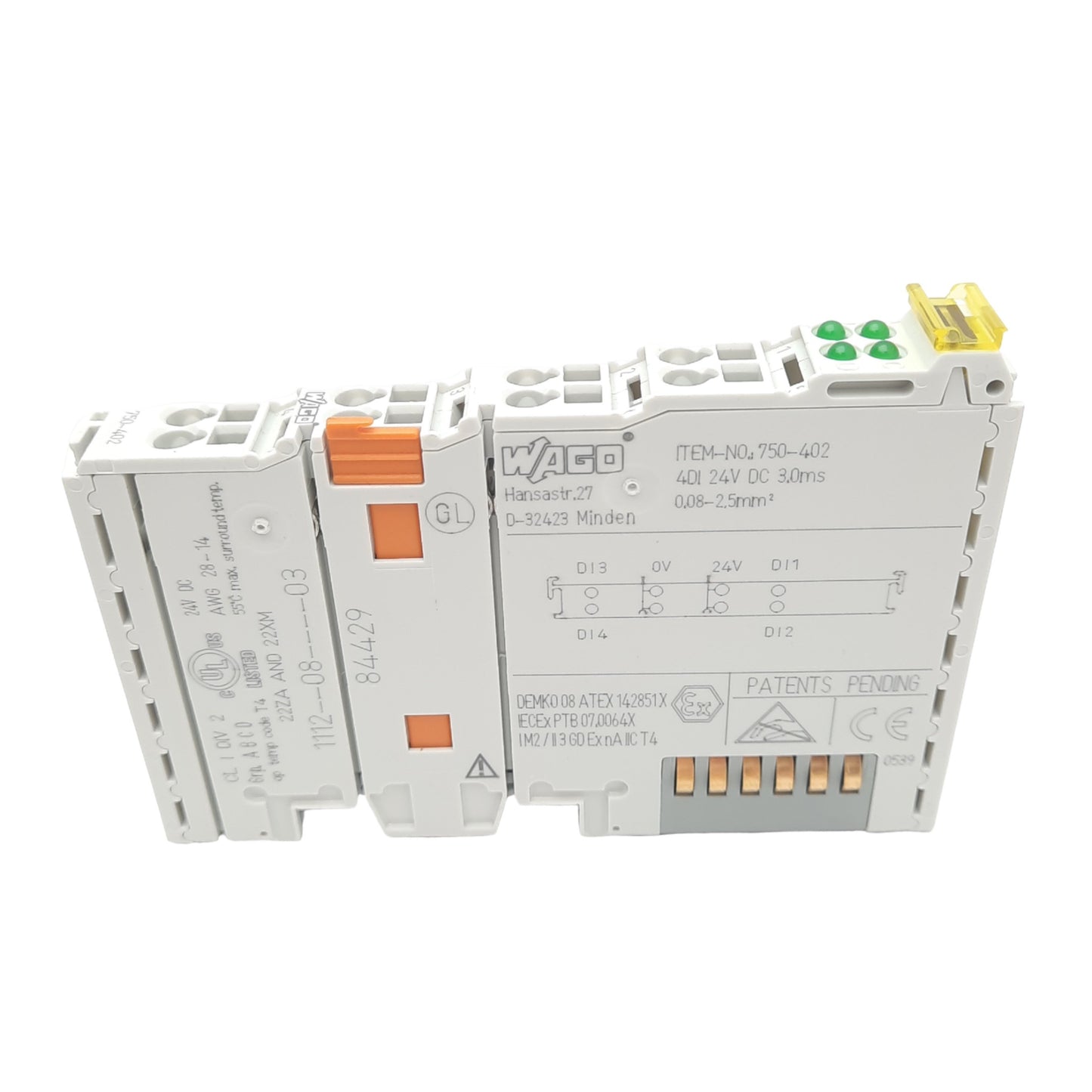 Used Wago 750-402 4-Channel Digital Input Module for Wago I/O, 4DI, 24VDC, DIN Rail