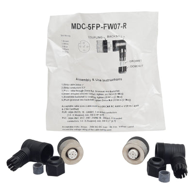 New Lot of 2 Mencom MDC-5FP-FW07-R Connector, 5-Pin M12 90° Female, 3-6.5mm Range