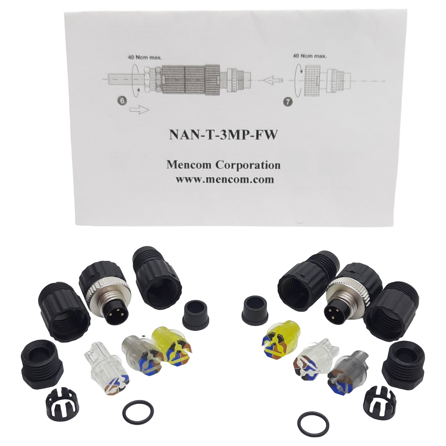 New Lot of 2 Mencom NAN-T-3MP-FW Connector, 3-Pin M8 Male, 60VAC/DC 3A, 4-5mm Range