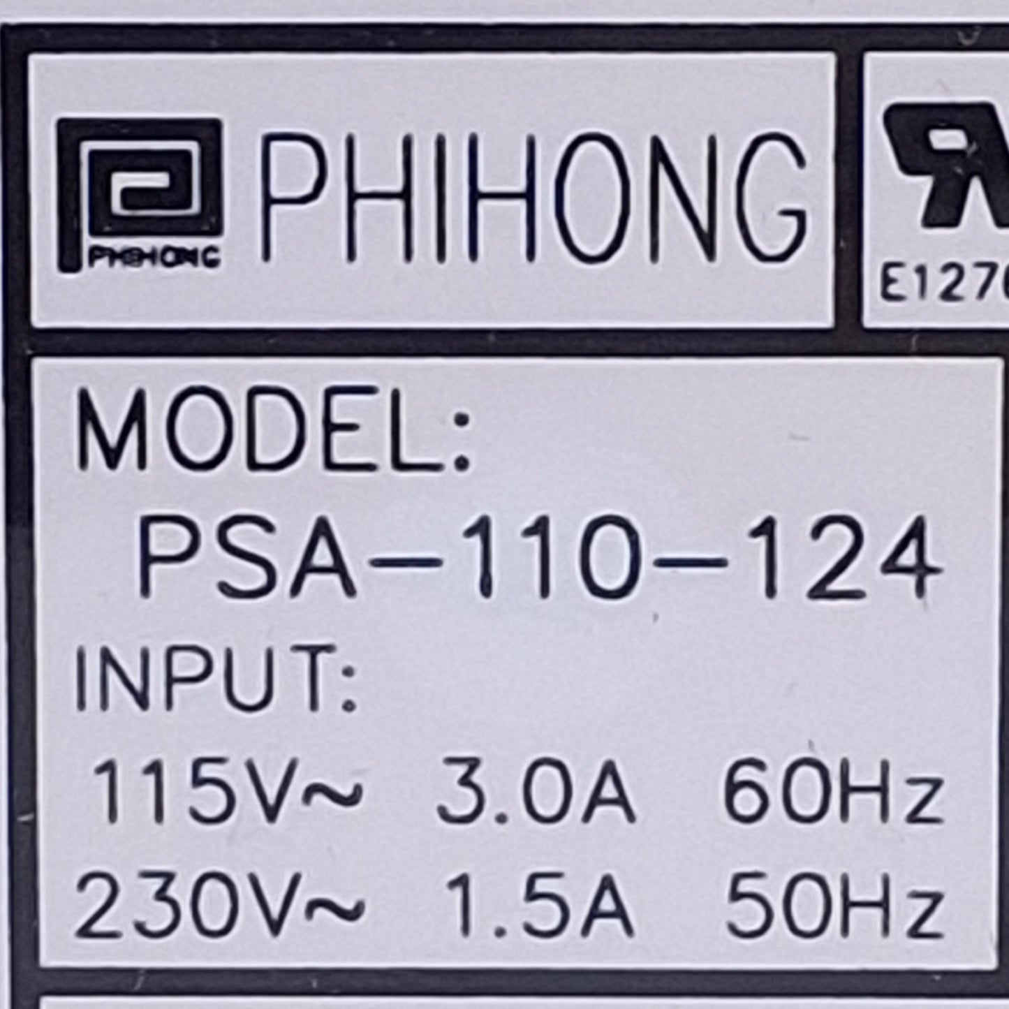 Used Phihong PSA-110-124 Power Supply 90-260VAC Input, 24VDC 4.5A Output, Chassis
