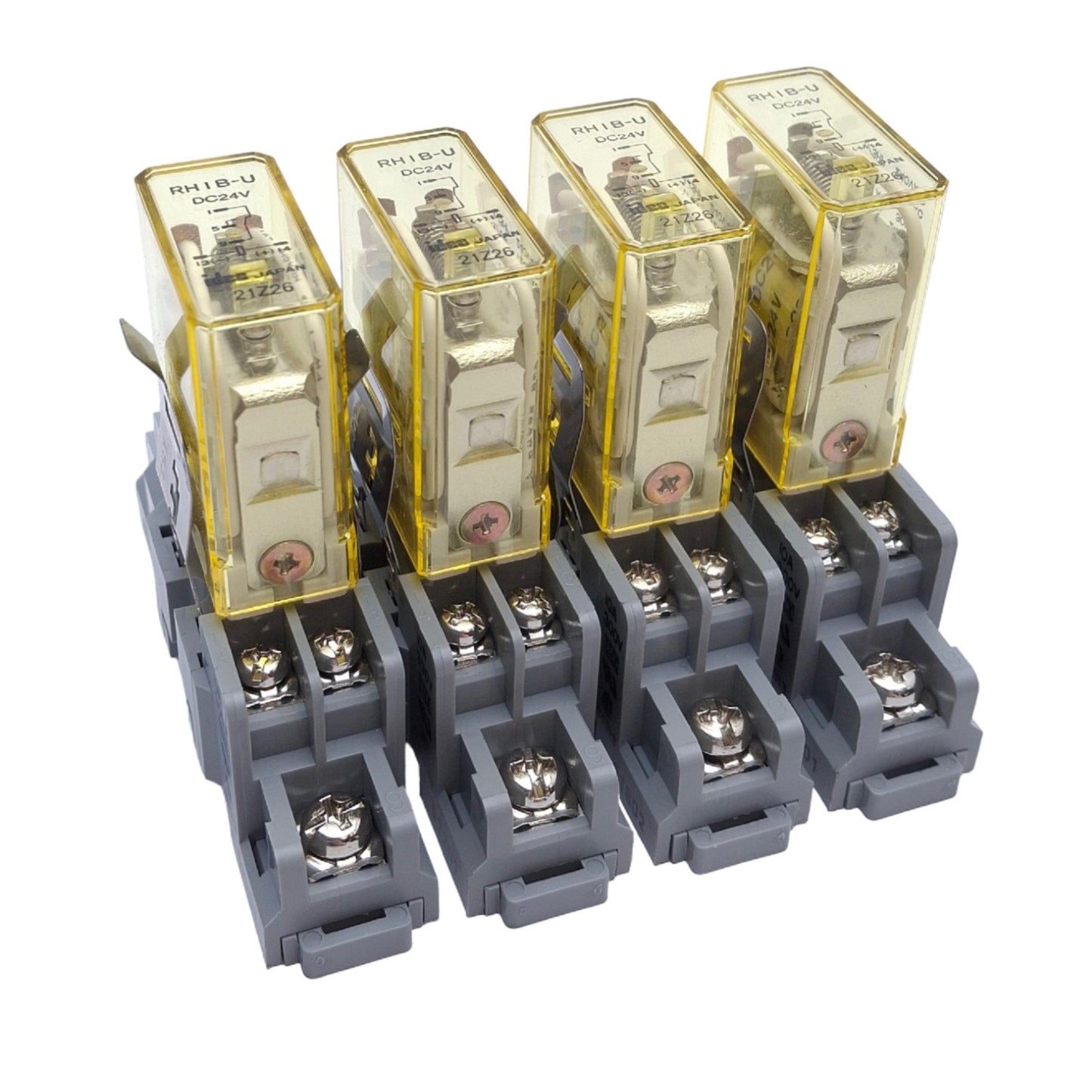 Used Lot of 4 Idec RH1B-U DC24V Compact Relay SPDT, 24VDC Coil, 250V 10A, Din Rail