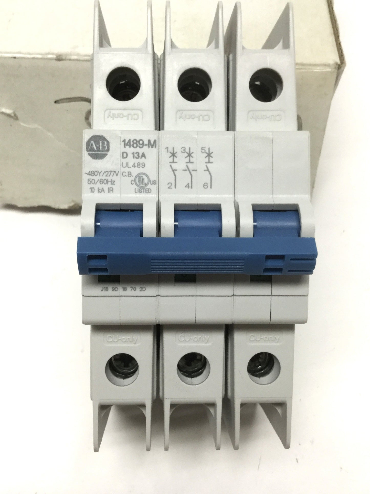New – Open box Allen Bradley 1489-M3D130 Circuit Breaker, 3-Pole, D-Curve, 13A 480Y/277VAC