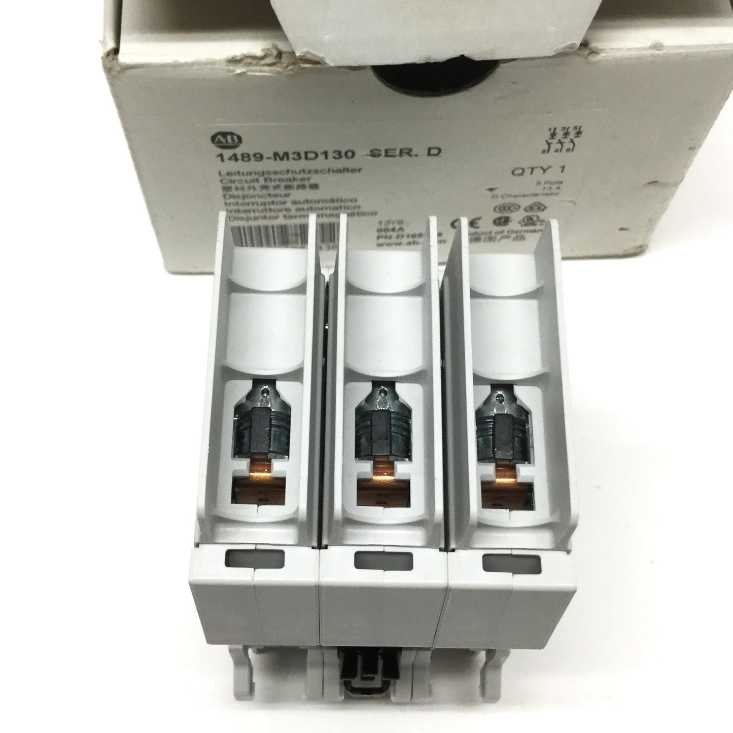 New – Open box Allen Bradley 1489-M3D130 Circuit Breaker, 3-Pole, D-Curve, 13A 480Y/277VAC