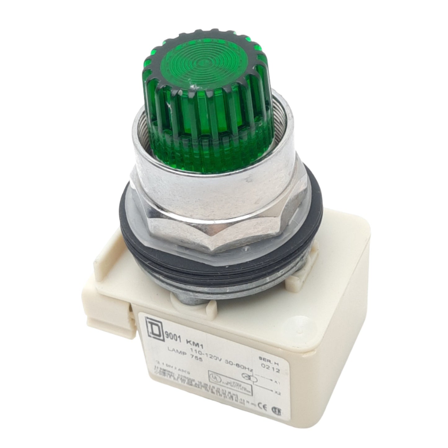 Used Square D 9001K2L38GH13 Green Illuminated Pushbutton, ø30.5mm, Momentary