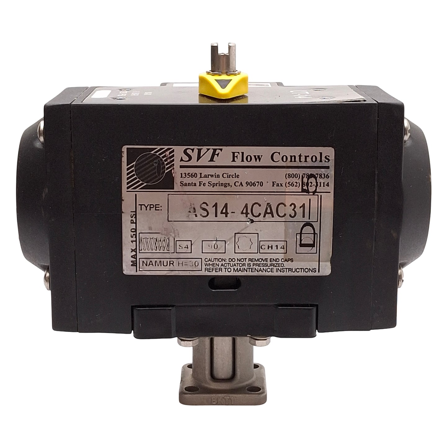 Used SVF Flow Controls AS14-4CAC31 Pneumatic Spring Return Actuator 90° 1/4NPT 120PSI