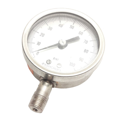 Used Ashcroft 638009S4N02LP0#100 Stainless Steel Gauge 1/4in NPT, 0-100psi