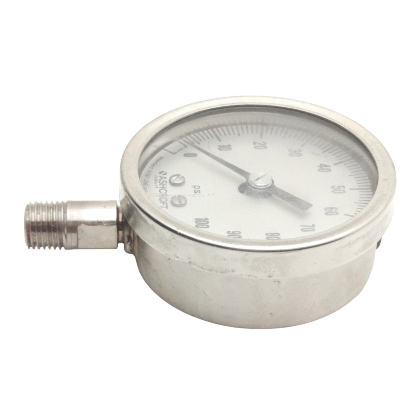 Used Ashcroft 638009S4N02LP0#100 Stainless Steel Gauge 1/4in NPT, 0-100psi