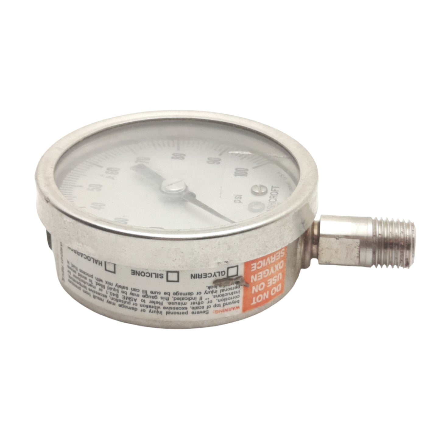 Used Ashcroft 638009S4N02LP0#100 Stainless Steel Gauge 1/4in NPT, 0-100psi