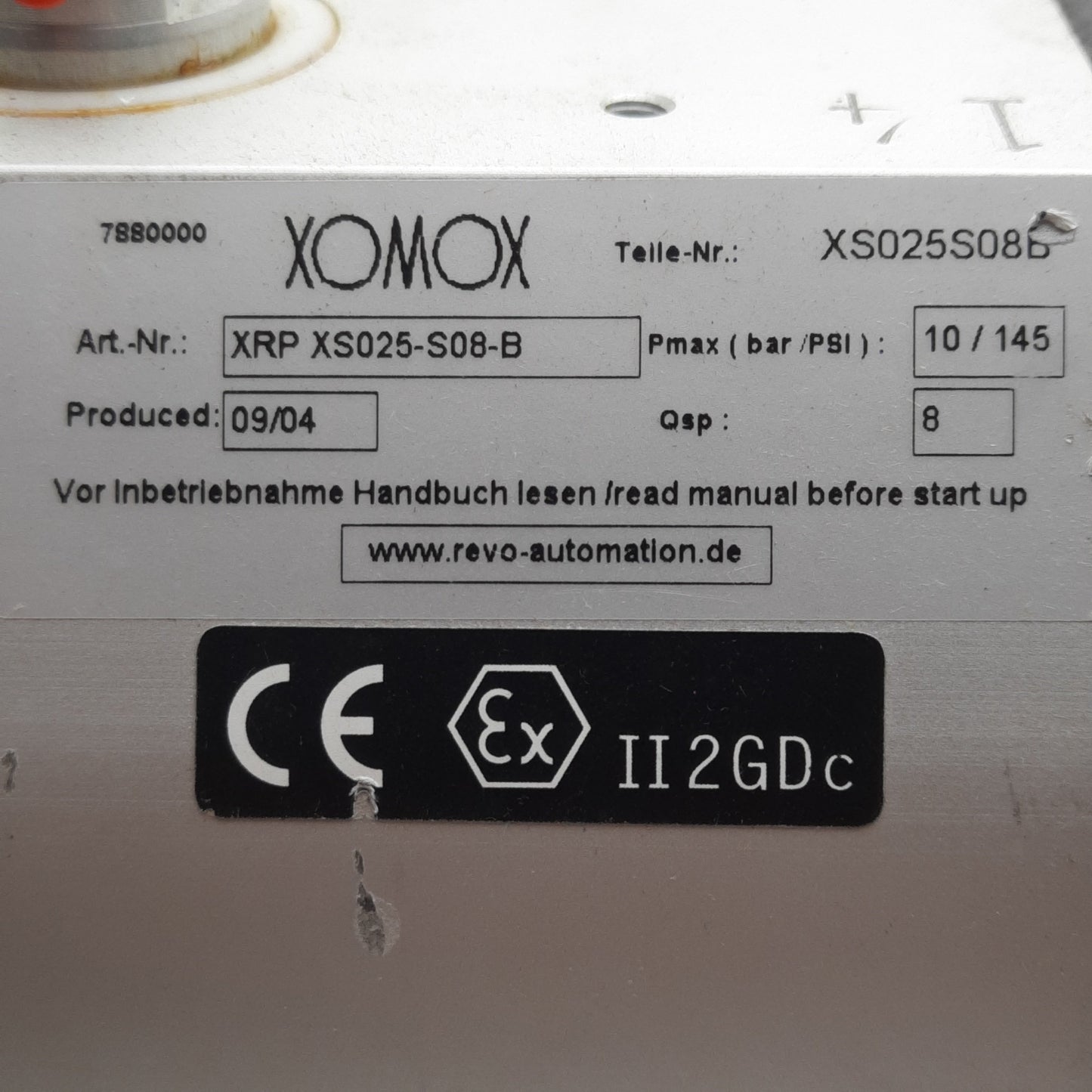 Used XOMOX XRP XS025-S08-B Pneumatic Actuator & Ball Valve, ø1in Flange, 145psi Max