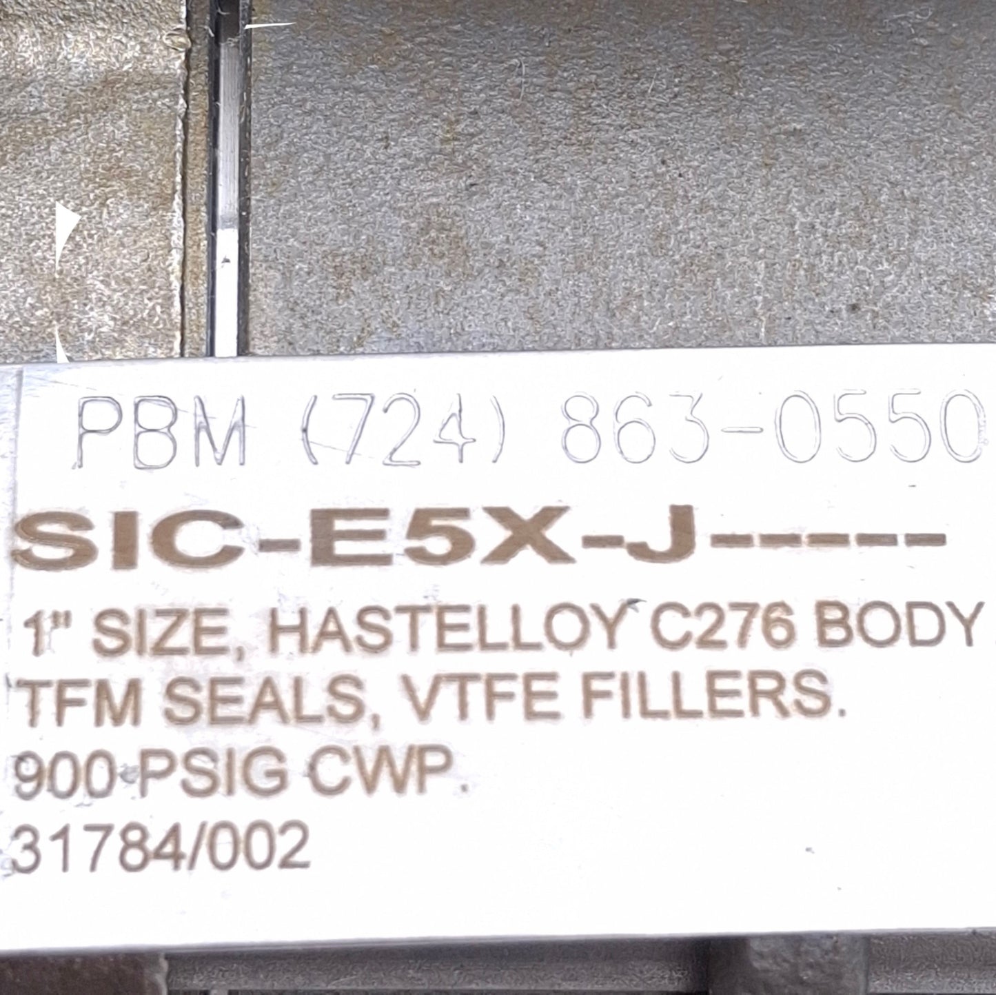 Used PBM SIC-E5X-J Hastelloy Ball Valve 1in Size, 900PSIG Max, 1in Tri-Clamp