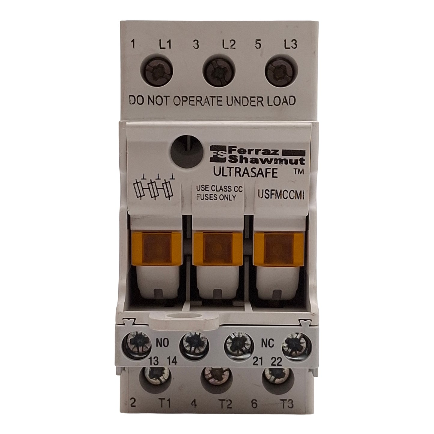 New – Open box Ferraz Shawmut USFMCCMI Fuse Holder, 3-Pole, 30A 600V, Class CC Fuses, DIN Rail