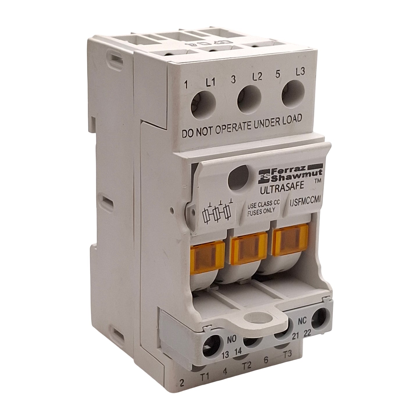 New – Open box Ferraz Shawmut USFMCCMI Fuse Holder, 3-Pole, 30A 600V, Class CC Fuses, DIN Rail