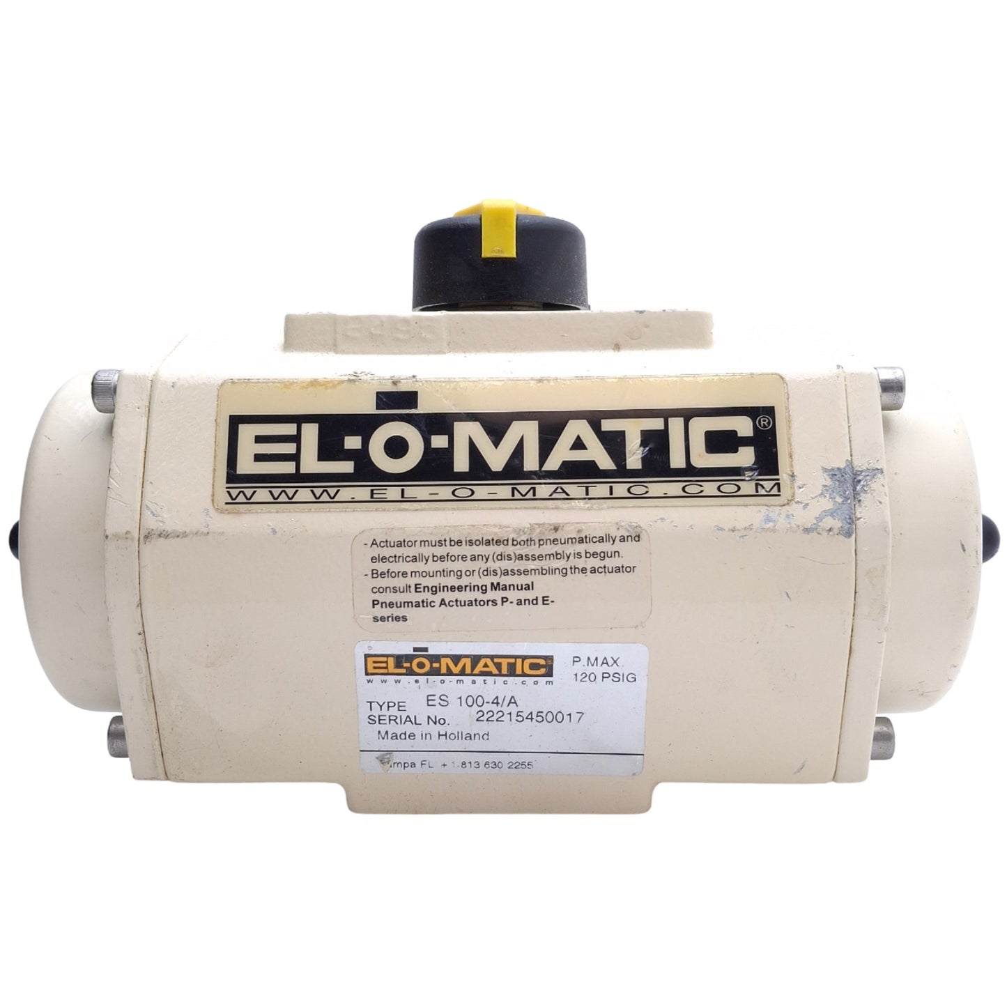 Used El-O-Matic ES100-4/A Single Acting Pneumatic Actuator 120PSIG Max, 1/4" NPT