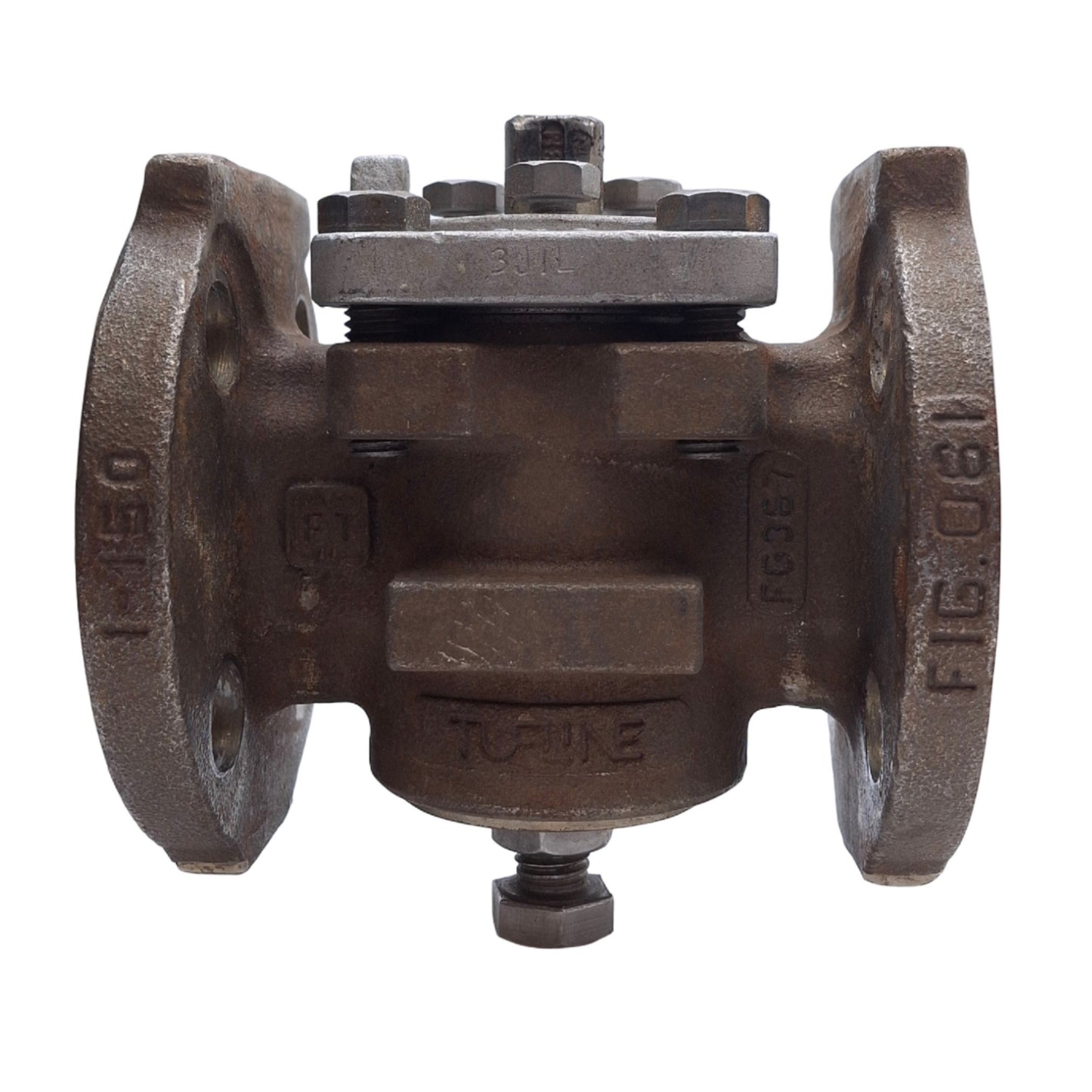 Used Tufline 1"-061-1-P6-1-P6-N 2-Way Lined Plug Valve ø4.25in Flange, PFA 195psi