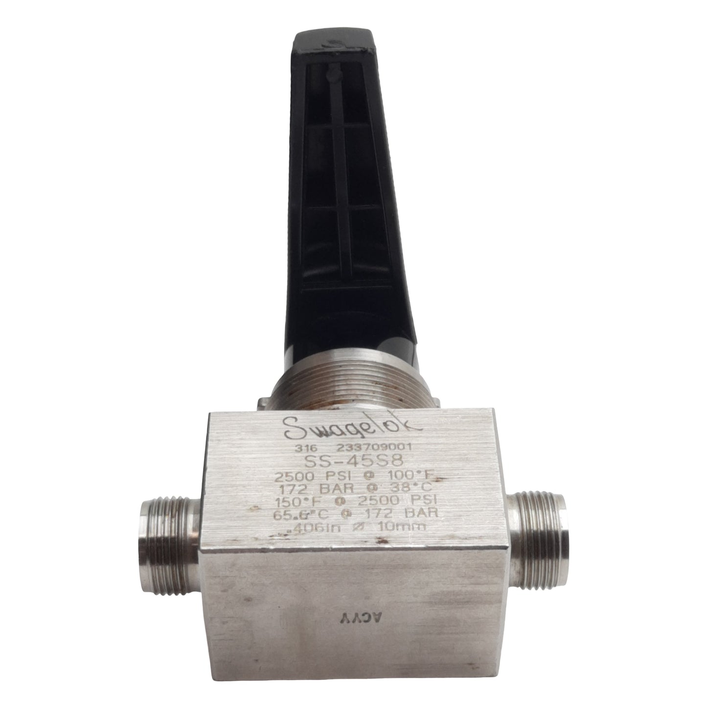 Used Swagelok SS-45S8 Ball Valve, ø1/2in Swagelok, 12Cv, 2500psi, *Missing Nuts*
