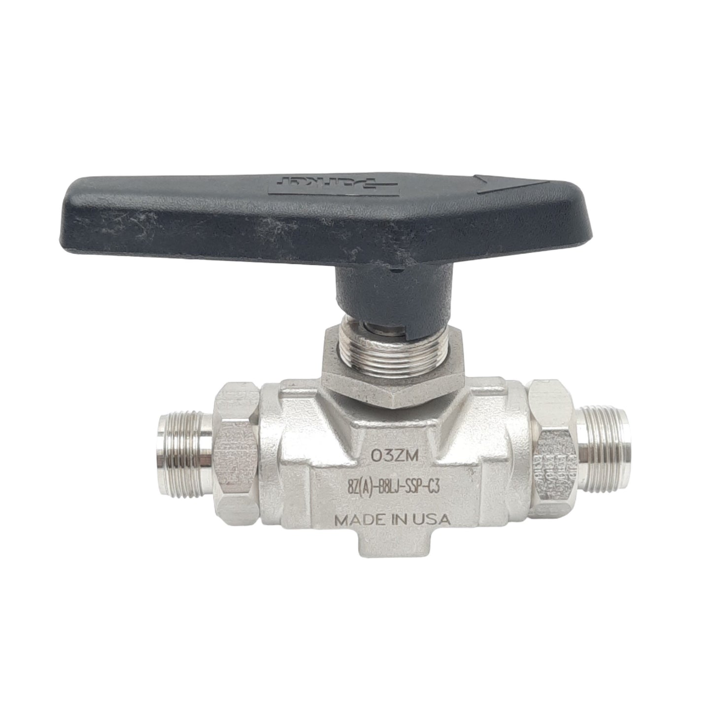 Used Parker 8Z(A)-B8LJ-SSP-C3 SS 2-Way Ball Valve, NO, 1/2in NPT, 1500bar Max