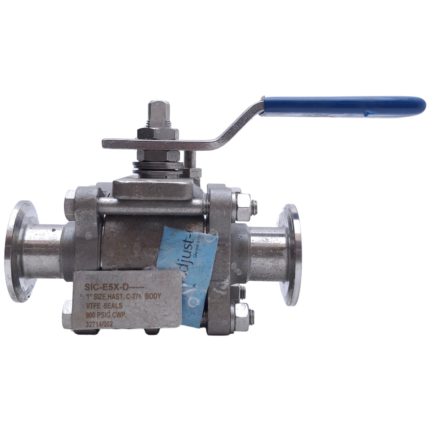 Used PBM SIC-E5X-D Hastelloy Ball Valve 1in Size, 900PSIG Max, 1in Tri-Clamp