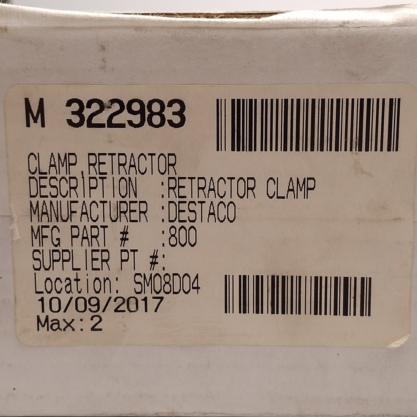 New Destaco 800 Retractor Clamp, 0.5in Stroke, 70-150PSI, 850-1500lbf, 1/4in NPT