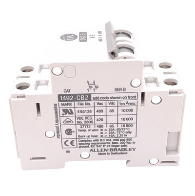 Used Allen Bradley 1492-CB2G050 Circuit Breaker, 2-Pole, 5A, 480VAC/65VDC Max