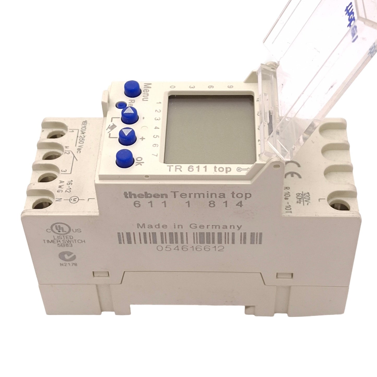 Used Theben 6111814 TR611 Termina Top Programmable Digital Time Switch, 250VAC 10A