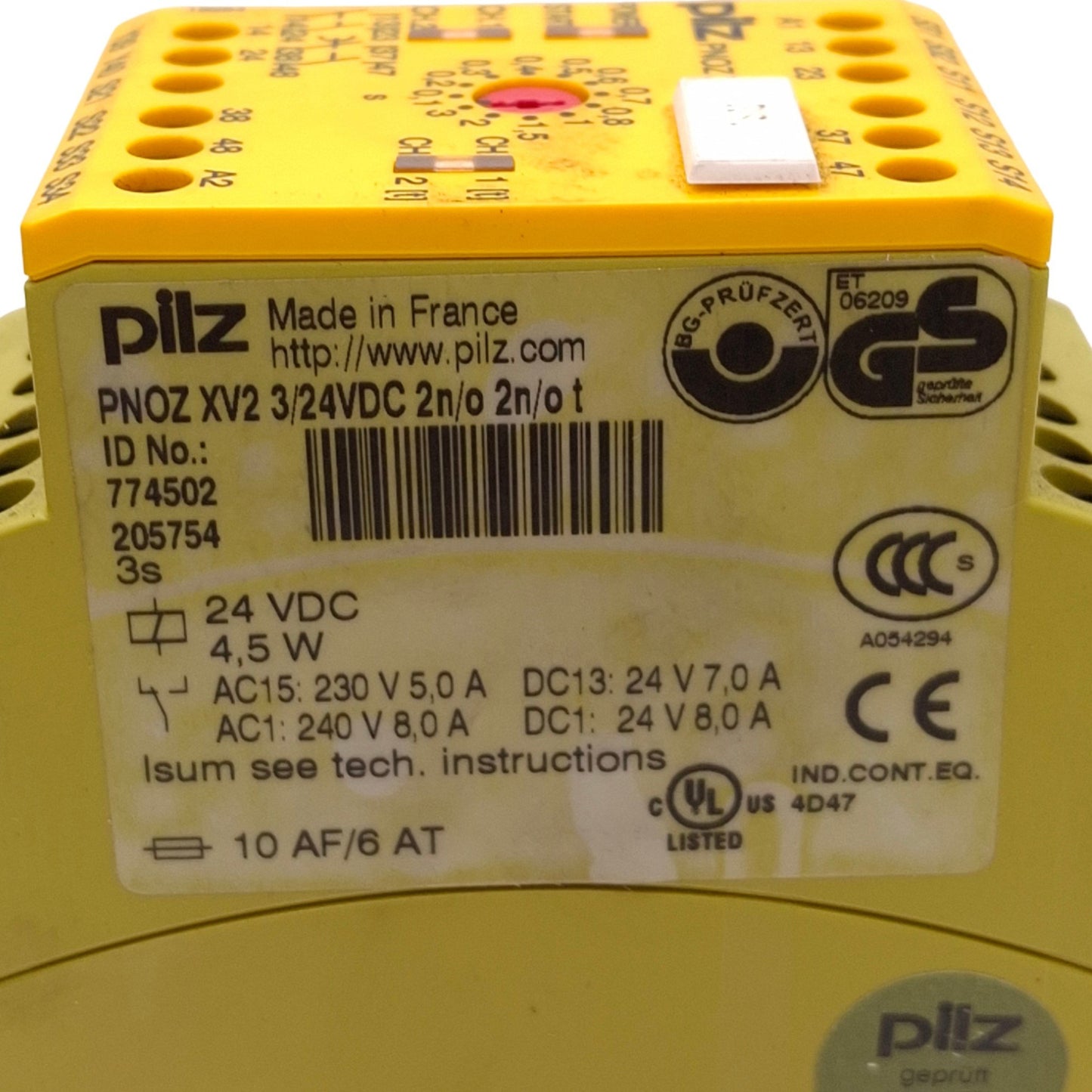 Used Pilz PNOZ XV2 3/24VDC 2n/o 2n/o t Safety Relay, 2NO+2NOt-d, 8A Max, 24VDC In