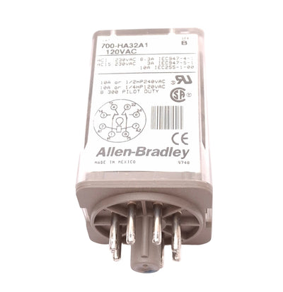 Used Allen Bradley 700-HA32A1 B Plug-In Relay, DPDT, 8-Pin Octal, 10A, 120VAC Coil