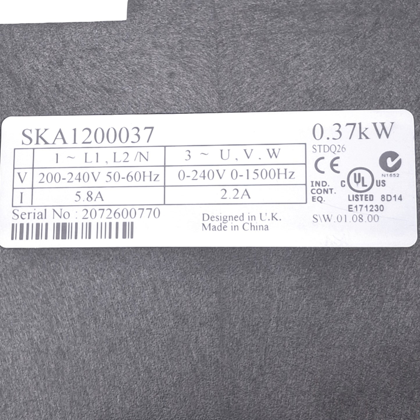 Used Emerson SKA1200037 Commander SK Servo Drive, 3-Ph 0-240VAC 0-1500Hz, 0.37kW Max